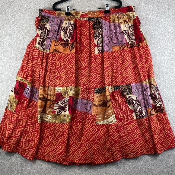 Boho maxi skirt 3X gauze cotton colorful festive hippie patchwork broomstick - Picture 6 of 7